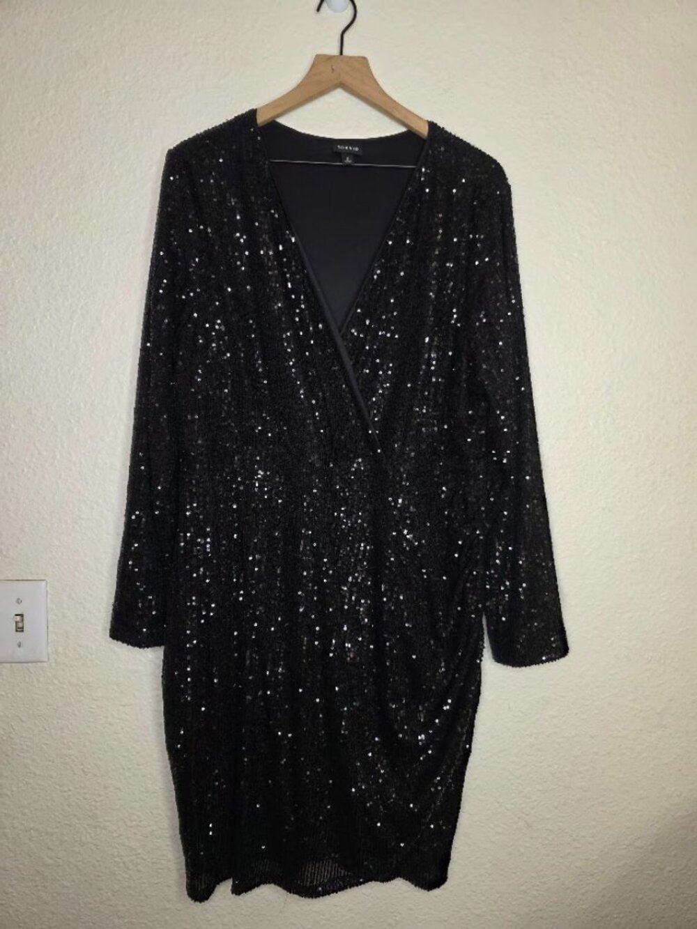 Torrid Sequin Mesh Surplice Mini Dress in Black Plus Size 2X